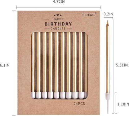PHD CAKE Champagne Gold Long Thin Metallic Birthday Candles, Cake Candles, Birthday Parties, Wedding Decorations, Party Candles