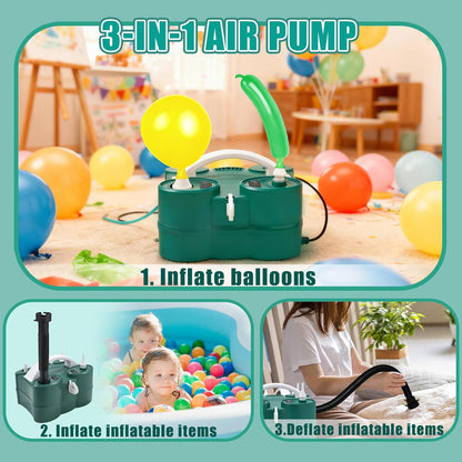 PCFING Balloon Pump Electric, Portable 3-in-1 Air Pump Inflator Blower Machine for Latex 260q Foil All Balloons & Quick-Fill Inflation and Deflation for Air Mattress, Inflatables Pool, Airbeds, Floats