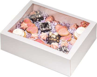 Fit Meal Prep 18 Pack 14 x 10 x 4 Inches White Bakery Boxes with Window, Auto-Popup Cardboard Gift Packaging and Baking Containers, Cupcake, Cookie and Loaf Bread Boxes