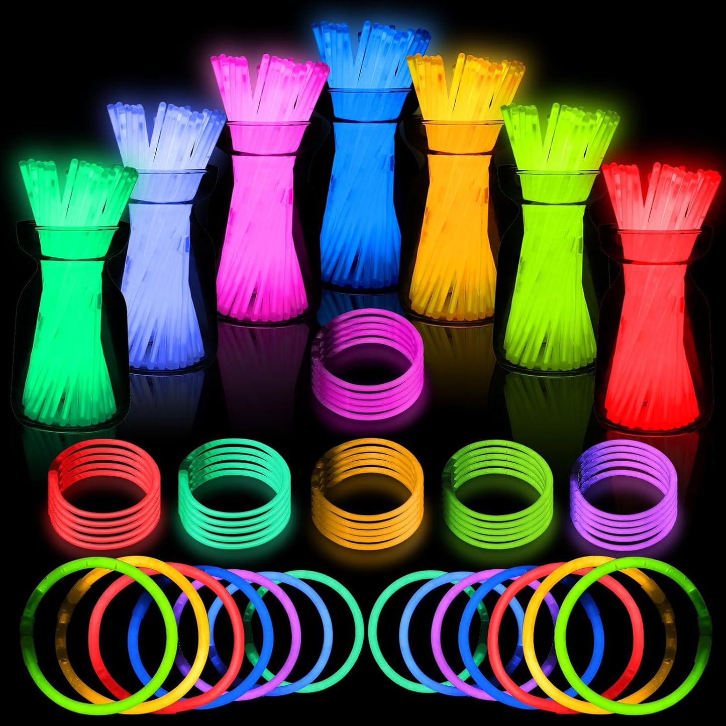 JICUICUI Glow Sticks Bulk Party Pack- Ultra Bright 50pk Glow in the Dark Party Supplies, Neon Party Favors, Glow Sticks Party Supplies Glow Necklaces and Glow Bracelets with Connectors