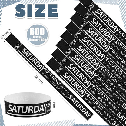 Henoyso 600 Pcs Saturday Paper Wristbands Event Admission Paper Bracelets Numbered Waterproof Party Armbands for Events Day of the Week(Red)