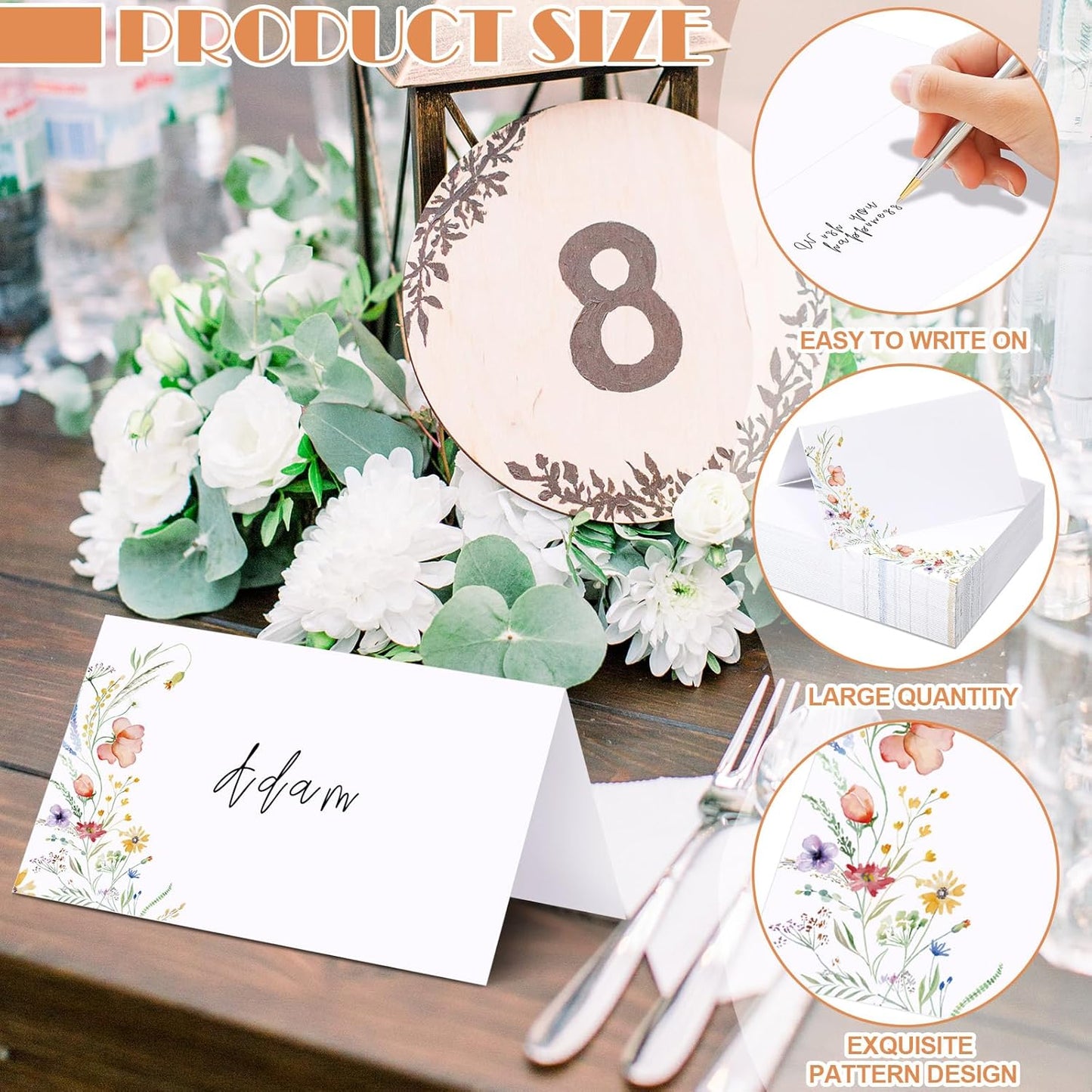 Sinload 120 Pcs Watercolor Wildflower Place Cards Tented Seating Floral Place Blank Table Name Cards Signs Folding for Party Bridal Shower Dinner