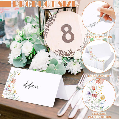 Sinload 120 Pcs Watercolor Wildflower Place Cards Tented Seating Floral Place Blank Table Name Cards Signs Folding for Party Bridal Shower Dinner