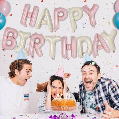 Happy Birthday Balloons Banner, Foil Balloon Personalized Name Letters Balloons Sign Birthday Party Decorations for Women Men Boys Girls Cream