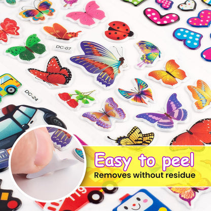 Habett 3D Stickers for Kids & Toddlers, 500+ 3D Puffy Stickers Including Animals, Letters, Numbers, Dinosaurs, Cars and More for Boys, Girls, Teachers, Reward, Craft Scrapbooking