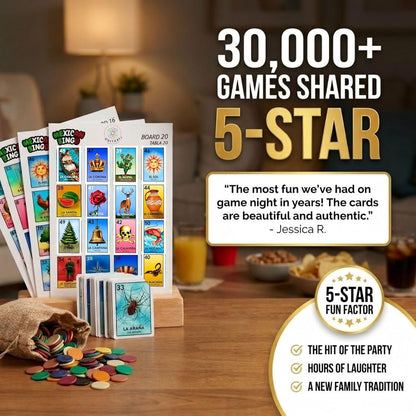 Cuitáxi Mexican Bingo Game with 100 Bingo Chips for 20 Players Made in Mexico - Mexican Gifts de lujo - Juegos de mesa - Spanish Board Games