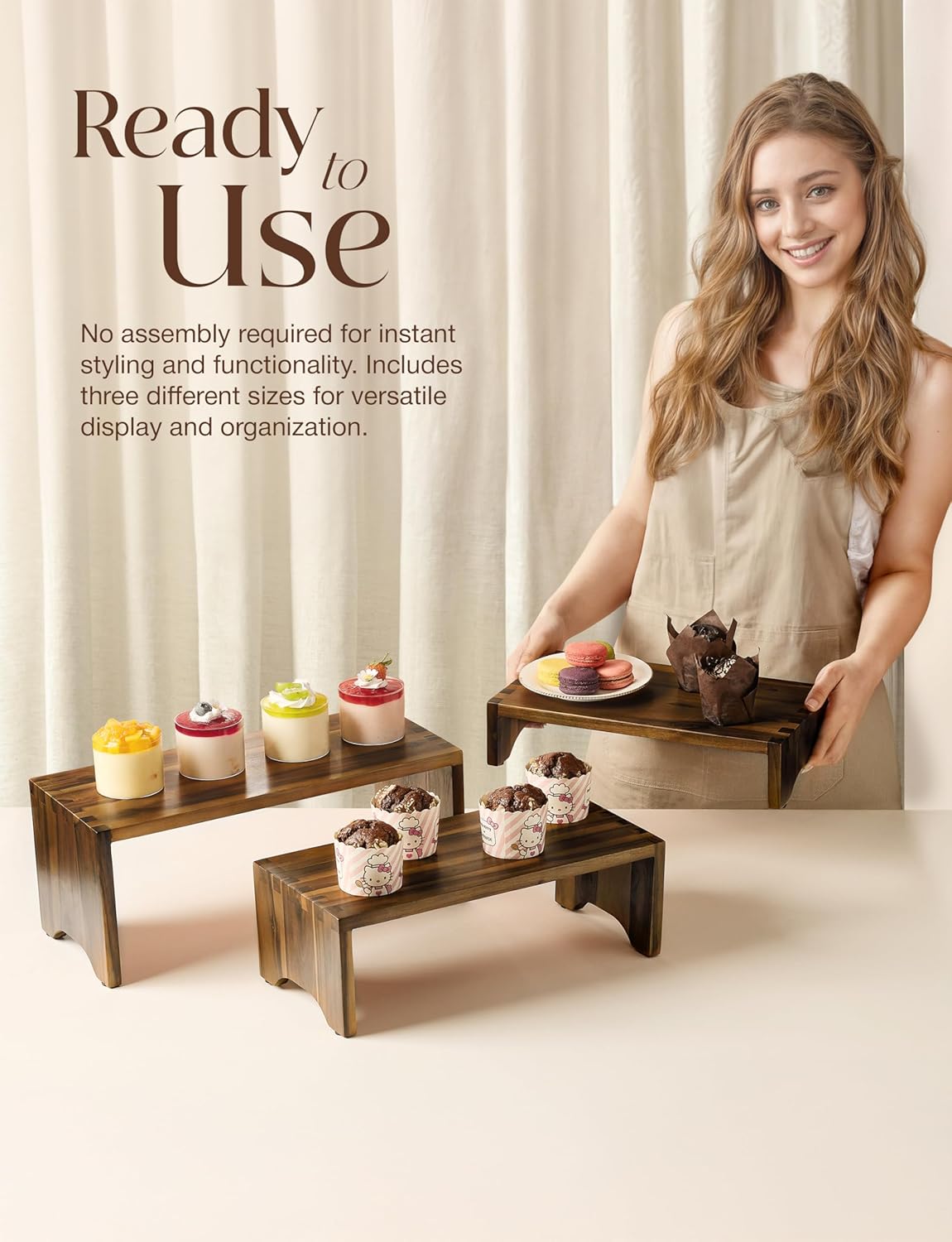 Tidita Acacia Wood Risers Display Stands Set of 3 - Wooden 3 Tier Cupcake Stand - 3 Tiered Riser for Vendors - Decorative Display Risers for Food Desserts Stand, Perfume, Funko POP at Party Wedding