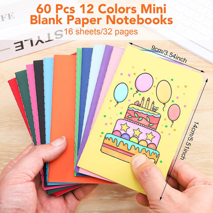 BESARME 60 Packs Mini Notebooks Bulk, Blank Paper Small Pocket Notebook Mini Sketchbooks Small Journal Memo Notepads for Students School Supplies Prizes Classroom Gift Exchange Graduation Party Favors