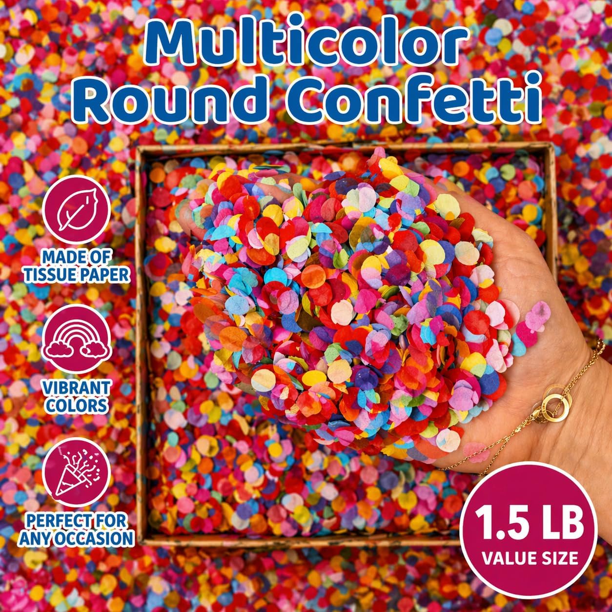 Mood Lab Multicolor Confetti - Mexican Colorful Party Confetti - 1.5 LBs/680 grams - Round Tissue Confetti