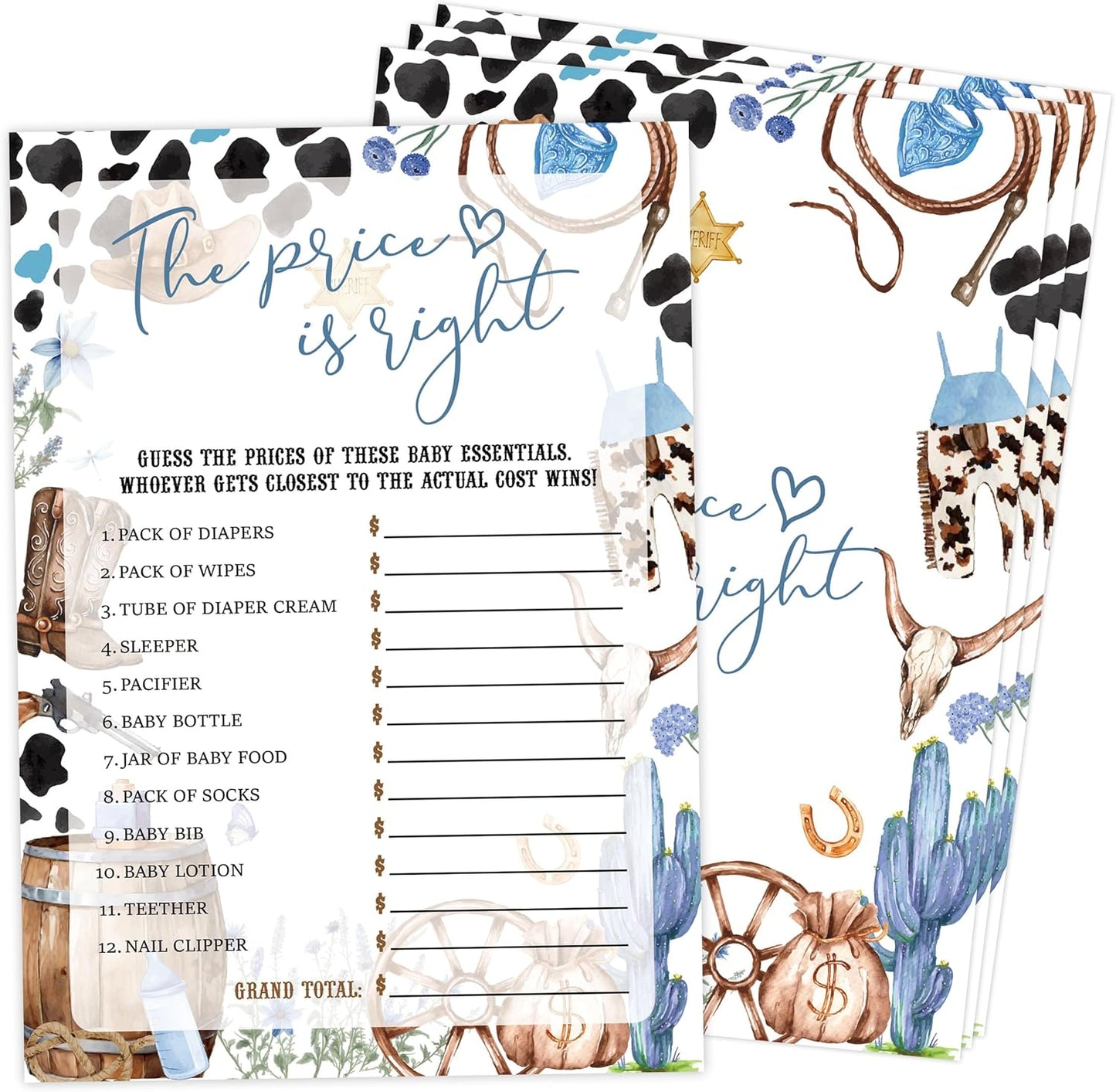 Cowboy Baby Shower Bingo Game, Pack of 30 Game Cards, Wild West Rodeo Shower Game, Gender Reveal Party Decorations, Gender Neutral - KR59