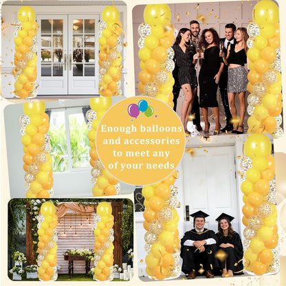 2 Set Black and Gold Balloons Column Stand Kit with 100 Balloons Adjustable Balloon Stand with Bases for Floor Black Gold Confetti Balloon Column Kit for Bridal Shower Valentine Birthday Party Decor