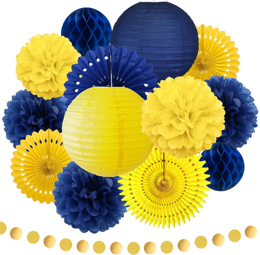 Tissue Paper Pom Poms - 23 PCS Dusty Blue Paper Flowers Pom Pom Kit Circle Dot Party Banner Hanging Swirl Party Decorations for Wedding Birthday Baby Shower Bridal Shower Tea Party