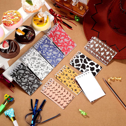 Teling 24 Pcs Western Cowboy Spiral Notebooks, Paisley, Cowboy Hat, Horseshoe, Cactus, Cow Pattern, Small Mini Notepads Cowboy-themed Stationery, Country-style Decor, Western Party Favors