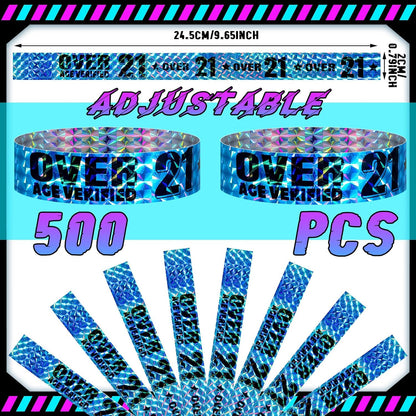 Ferraycle Over 21 Wristbands Holographic Events Wristbands Plastic Party Bracelets Waterproof Bracelets Arm Bands for Events Concerts