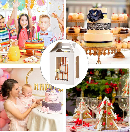 3 Pack 12in Tall Cake Boxes for Tier Cakes, 12x12x14 Inch Tiered Cake Box,Tall Cake Carrier with Window, 10in 12in Large Tierd Bakery Take Out Transport Containers with Handle