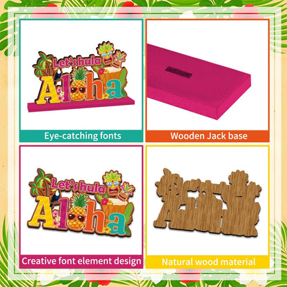 4 Pcs Luau Party Decorations Wooden Table Decorations Tiki Bar Aloha Table Centerpieces Tropical Luau Welcome Wood Signs Hawaiian Party Decorations for Summer Beach Party Decor