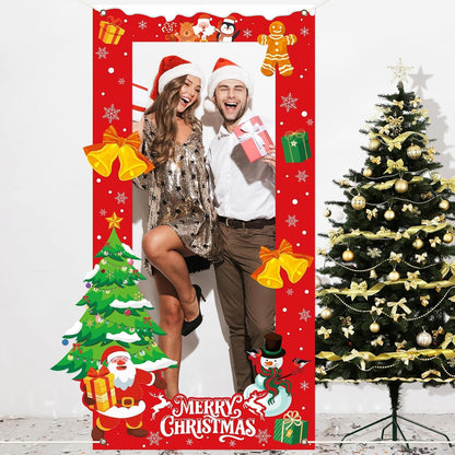 Christmas Photo Booth Props Santa Polyester Picture Booth Props Large Selfie Photo Frame Xmas Party Christmas Picture Frame for Winter Holiday Theme Birthday Party New Year Decoration