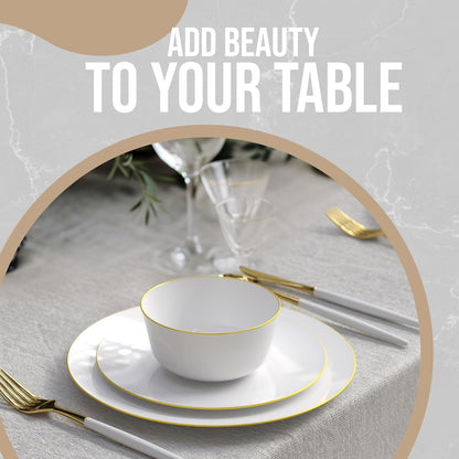 White Gold Rim Disposable Plastic Bowls - 16 Oz, 30 Count - Large, Heavy Duty - Perfect for Weddings & Parties
