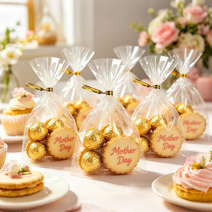 LOKQING Clear Cellophane Treat Bags 6 x 10 in, 100 Pack Mothers Day Gift Bags with Twist Ties, Bags for Cookies, Candy, Party Favors, Bakery Packaging and Small Gifts
