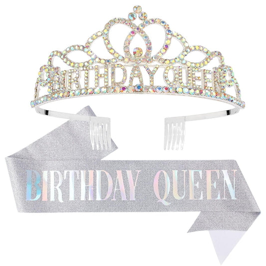 CAVETEE Gold Birthday Crowns and Sash - Queen Tiara for Party Decorations