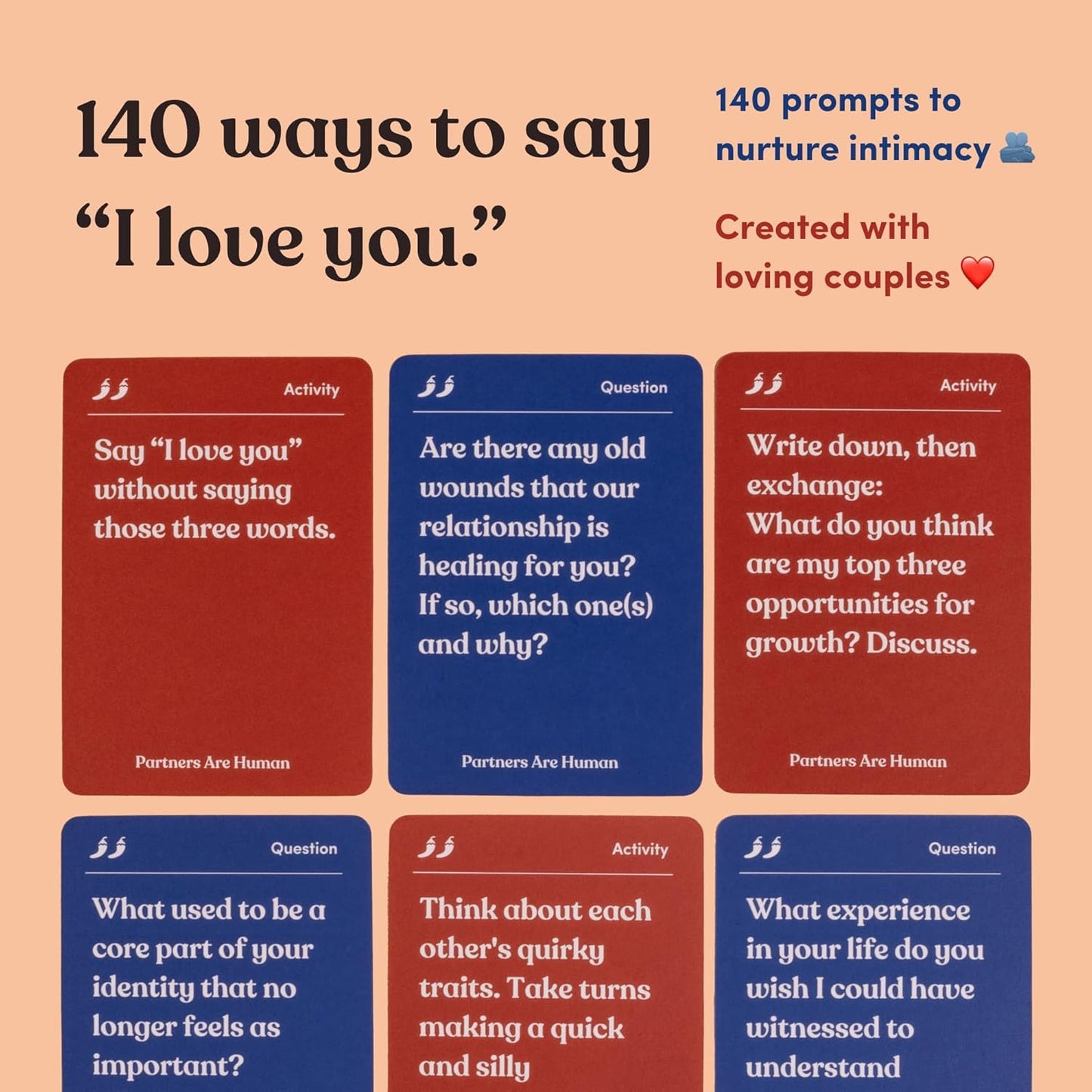 Partners are Human | 140 Conversation Cards to Help Deepen Romantic Relationships | Card Game for Bonding & Communication | Therapy for Adults