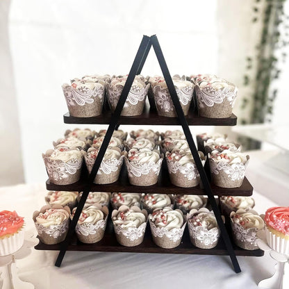 Burlap and Lace Cupcake Wrappers, 48 Count - Rustic Birch and Wood Grain Design, Burlap Cupcake Wrappers for Weddings and Parties by Pretty Cute Studios