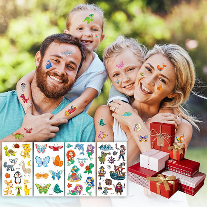 Habett Temporary Tattoos for Kids, 300+ Mixed Styles Temporary Tattoos Stickers Set for Girls and Boys, Space Dinosaur Animals Butterfly Temporary Tattoos for Kids Birthday Party Supplies