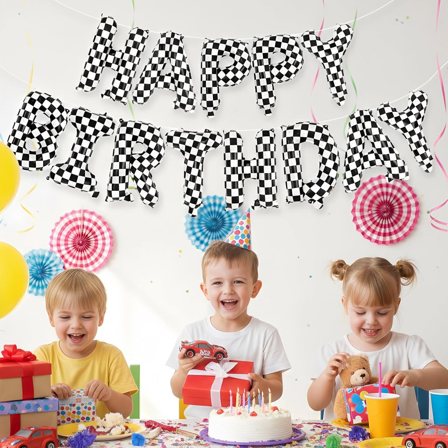 Happy Birthday Balloons Banner, Foil Balloon Personalized Name Letters Balloons Sign Birthday Party Decorations for Women Men Boys Girls Cream