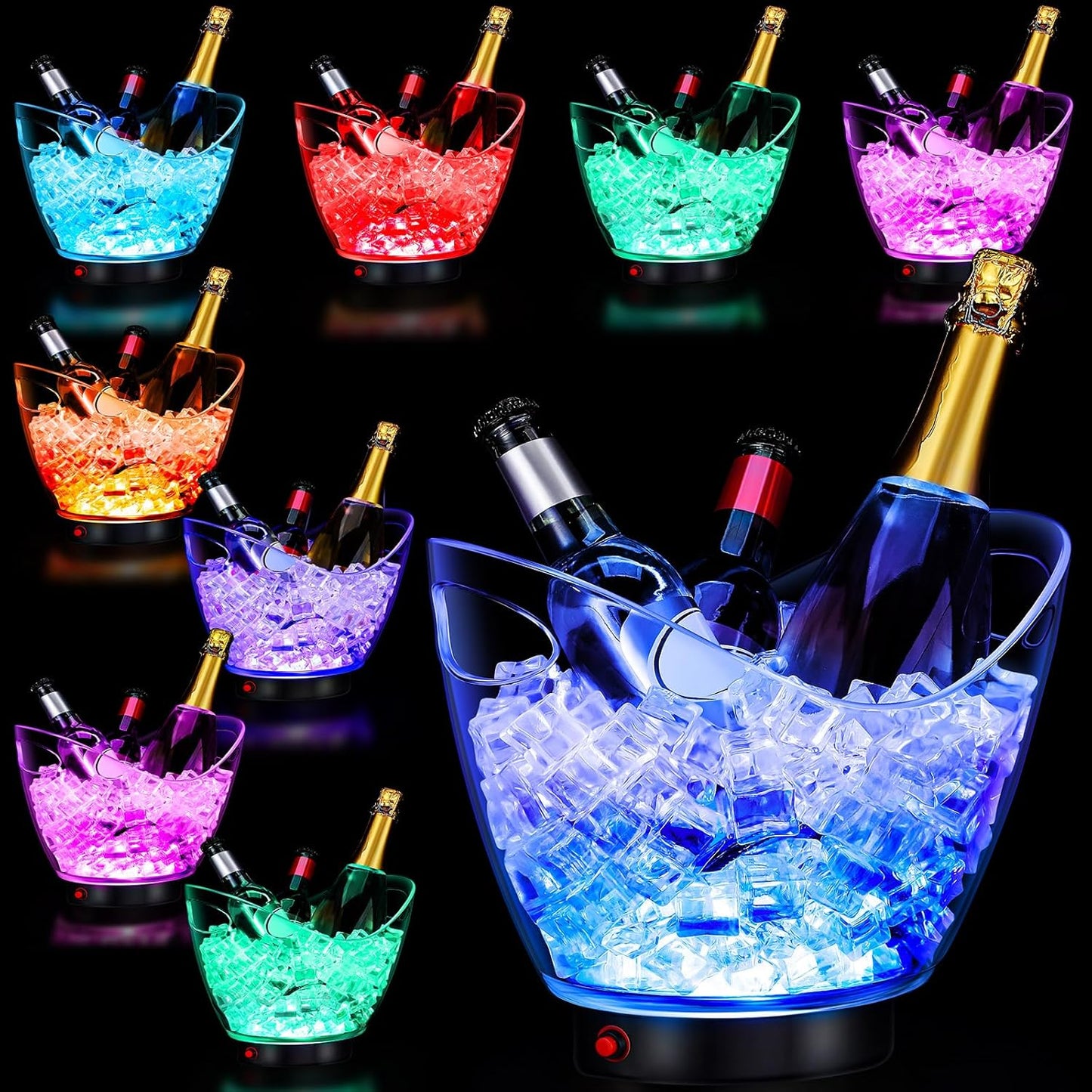 Umigy 2 Pcs 5L LED Ice Buckets Clear Plastic Ice Bucket Large Capacity Light RGB Colorful LED Cooler with Lights for Champagne Wine Beer Party Bar Club