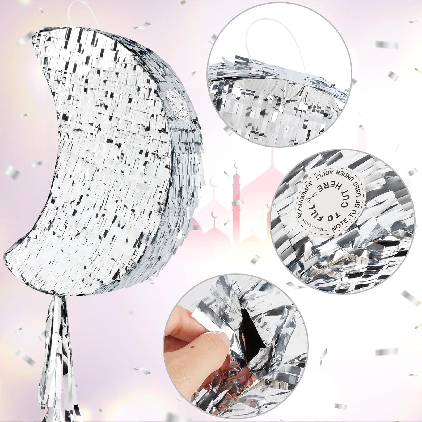 Disco Ball Pinata with Stick and Blindfold 80s 90s Theme Party Decorations Silver Mirror Disco Ball Pinata for Birthdays Weddings Roller Skating Party Supplies