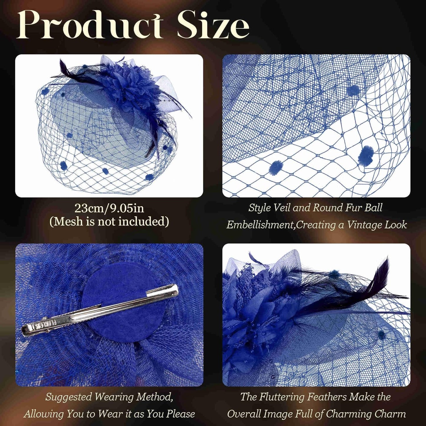 Fascinators Hats for Women Tea Party Hat Feather Mesh Headband Vintage Lace Cocktail Headwear Veil Hair Clip Church