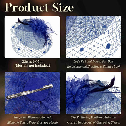 Fascinators Hats for Women Tea Party Hat Feather Mesh Headband Vintage Lace Cocktail Headwear Veil Hair Clip Church