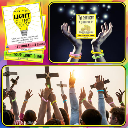 30 Sets/ 60 Pcs Christian Bracelets Gift Let Your Light Shine Matthew 5: 16 Wristbands with Bible Verse Card Glow in the Dark Religious Gifts Easter Church Sunday School VBS Christmas Favors