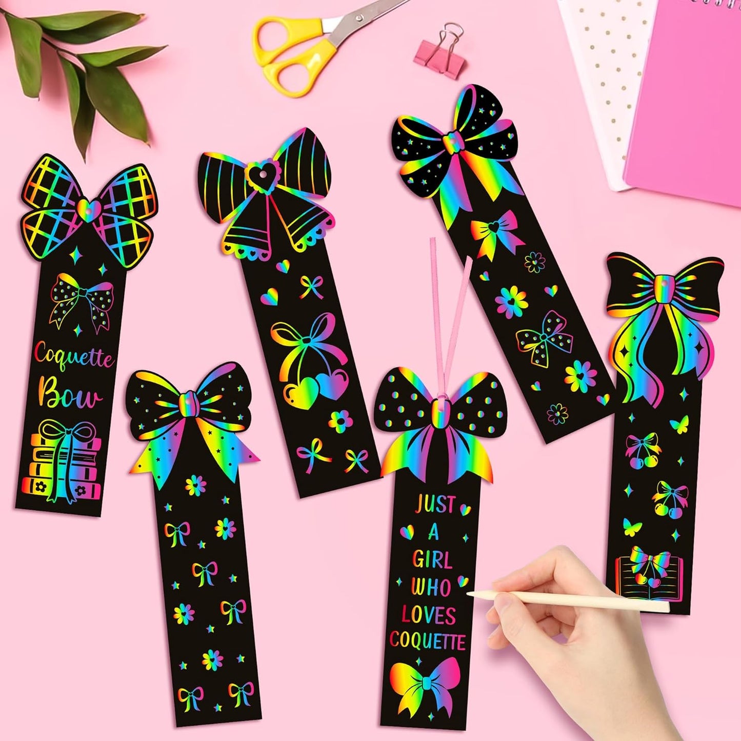 CY2SIDE 60PCS Princess Fairy Wand Scratch Bookmarks for Girls, Make Your Own Fairy Stick Scratch Paper Magic Wands Bookmark, DIY Princess Stick Rainbow Crafts Ornaments for Kids Birthday Party