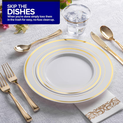 Gold Plastic Silverware Set (160 Bulk Pack) Disposable Cutlery Utensils, 80 Gold Forks, 40 Gold Knives, 40 Gold Spoons, Heavy Duty Flatware For Holidays, Parties, Dinners, Weddings, and Occasions