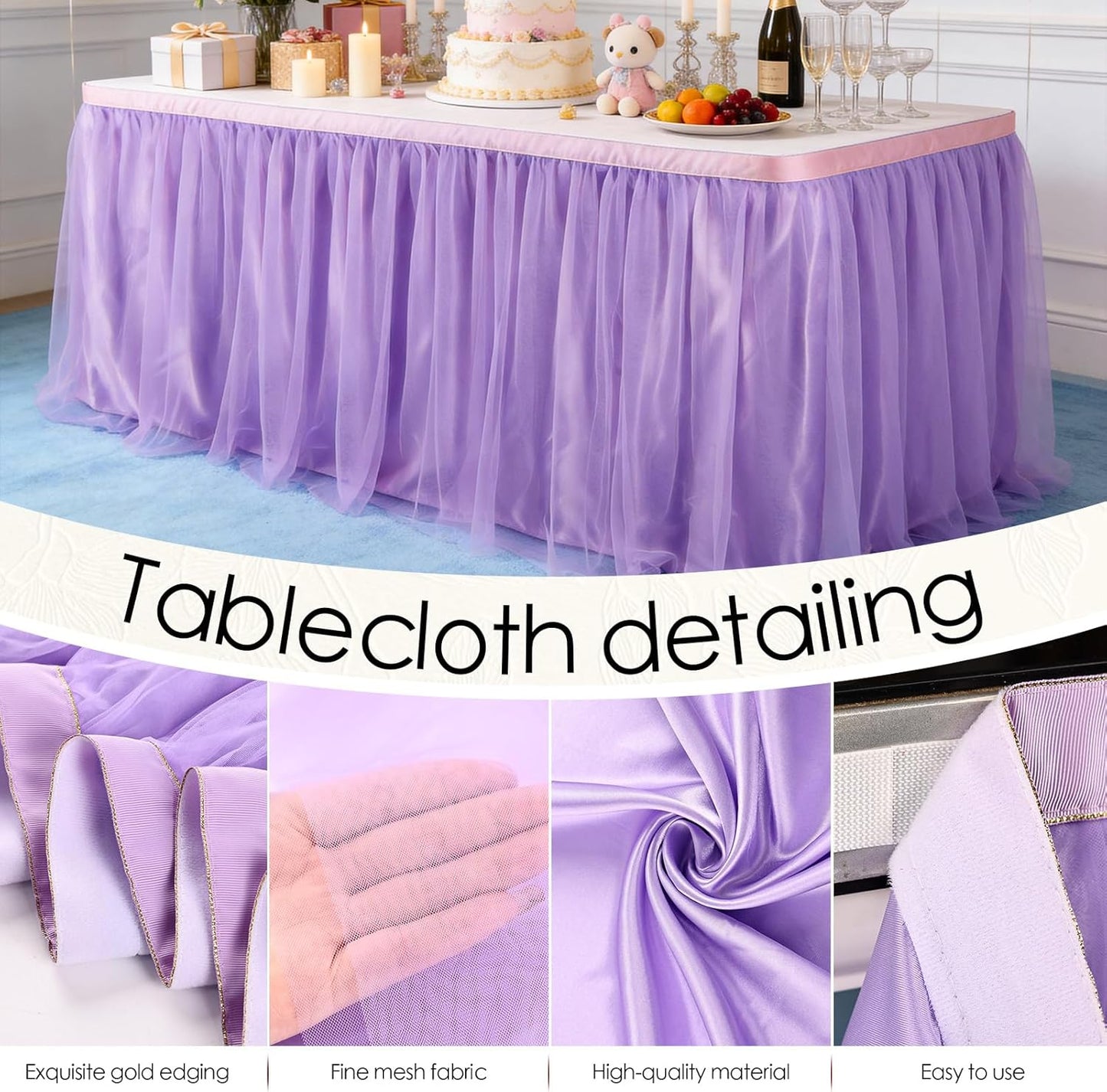 THARAHT Tulle Table Skirt 6FT 180CM Long for Rectangle Tables Round Tables Ruffle Desk Skirt for Princess Girls Birthday Party Cake Dessert Decorations Table Skirt