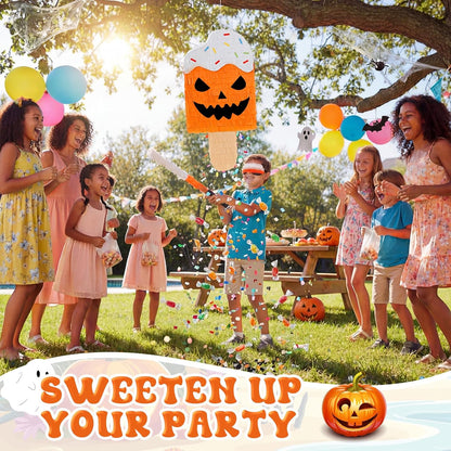 Blueweenly Summer Halloween Ice Cream Piñata Halloween in Summer Piñata with Stick Blindfold Confetti for Party Decorations Photo Prop Party Supply 15.75''x 8.27''x 3.15''