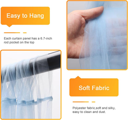 Fomcet Tulle Backdrop Curtains with Lights String White 10FT X 8FT Sheer Curtain with Lights Tulle Curtains Backdrop for Wedding Birthday Party Baby Shower Photo Shoot (2 Panels 5x8FT)