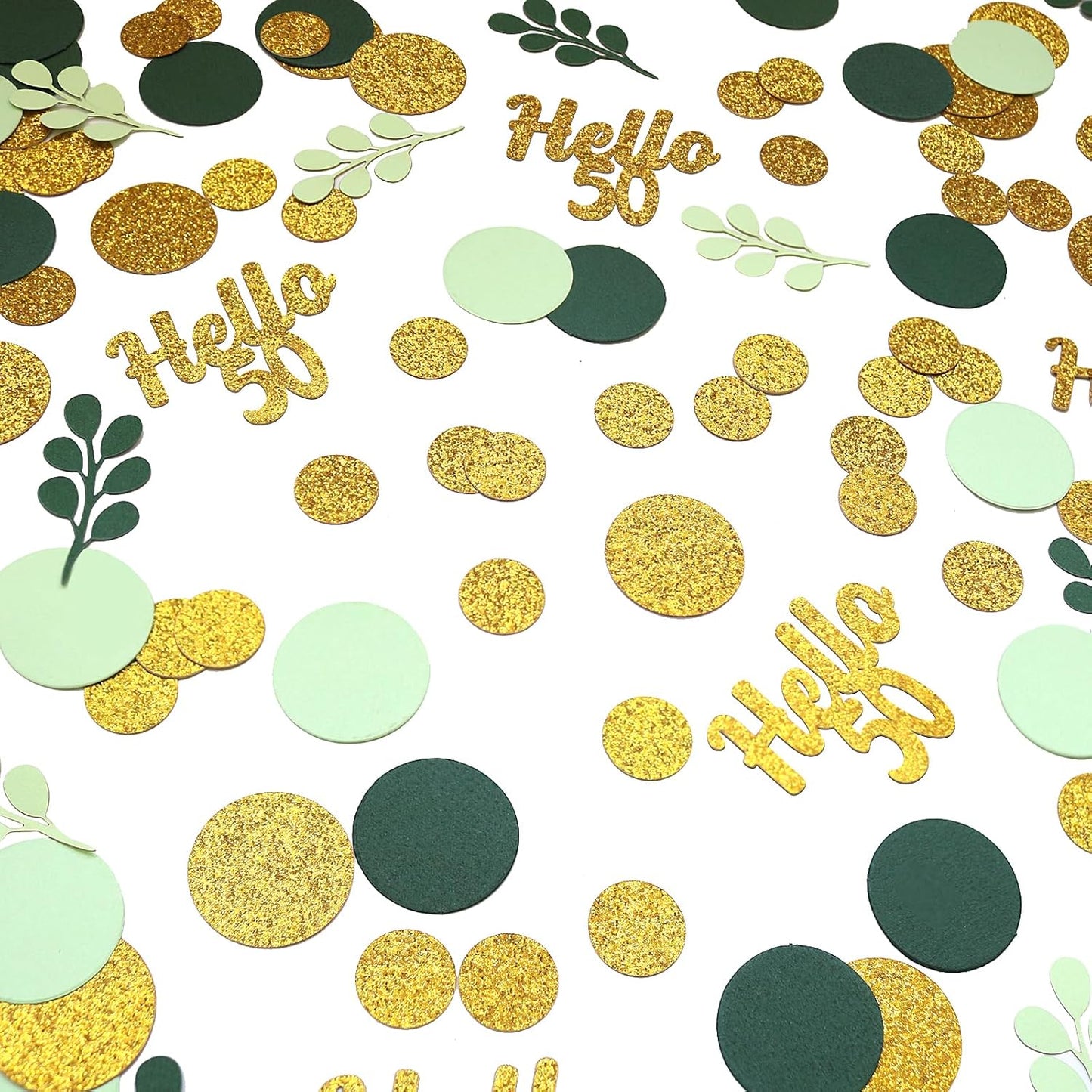 300PC Greenery Happy Birthday Confetti for Table Gold Glitter and Sage Green Birthday Party Decorations for Kids/Adult