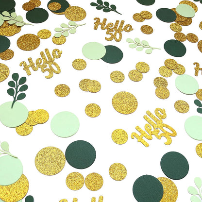 300PC Greenery Happy Birthday Confetti for Table Gold Glitter and Sage Green Birthday Party Decorations for Kids/Adult