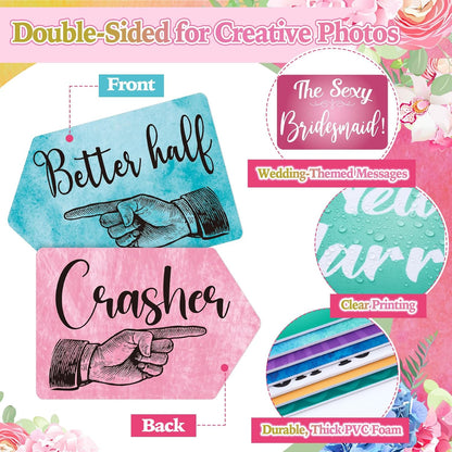 Beeveer 24 Design Wedding Arrow Photo Booth Props Selfie Props Kit with Double Sided Count PVC Photo Booth for Wedding Party Decorations Bridal Shower Engagement Supplies