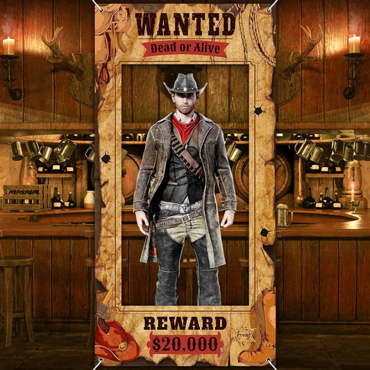 Funrous Wanted Poster Photo Prop Western Photo Booth Prop Large Selfie Frame Poster Fabric Banner Backdrop Wanted Sign for Cowgirl Cowboy Party Decoration Rustic Birthday Party Supplies (Pink)