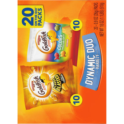 Goldfish Crackers Big Smiles Variety Pack with Cheddar, Colors, and Pretzels, Snack Packs, 30 Ct