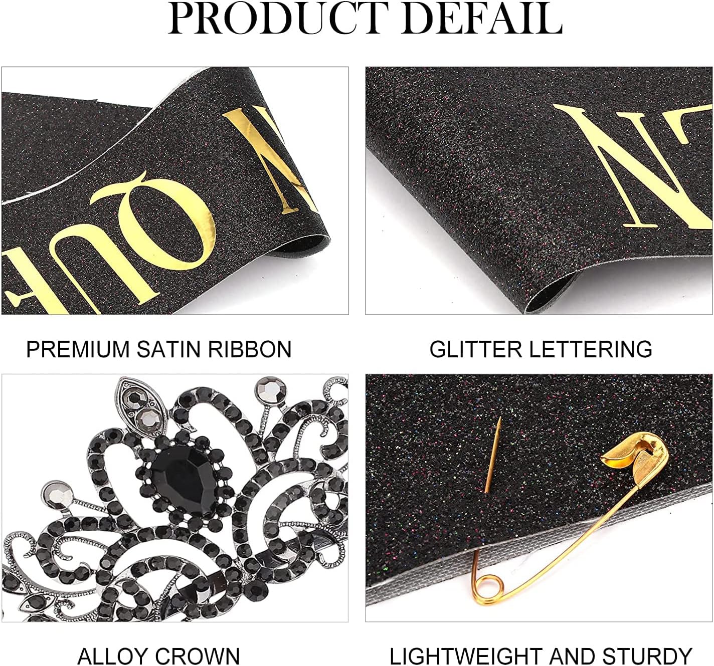 COCIDE Birthday Queen Sash & Rhinestone Tiara Set Gold Happy Birthday Crowns for Women Party Decoration Kit Rhinestone Headband for Women Glitter Crystal Hair Accessories for Cake Topper