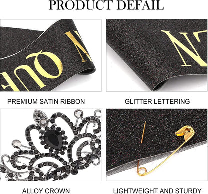 COCIDE Birthday Queen Sash & Rhinestone Tiara Set Gold Happy Birthday Crowns for Women Party Decoration Kit Rhinestone Headband for Women Glitter Crystal Hair Accessories for Cake Topper