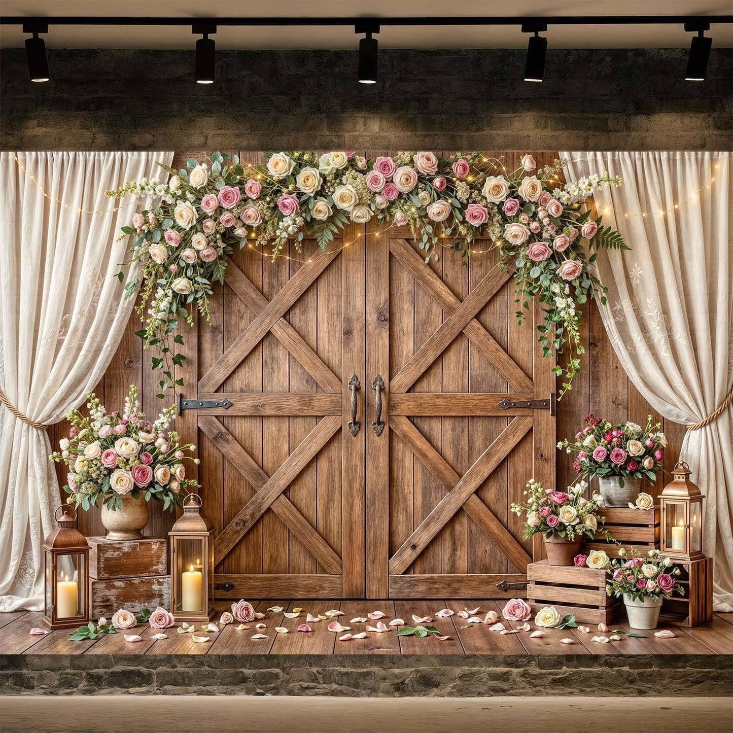 10x8ft Country Wedding Photography Backdrop Rustic Barn Door Photography Backdrop Farmhouse Pink Flower Cabin Wooden Birthday Baby Shower Wedding Bridal Party Banner Photo Booth Props Background