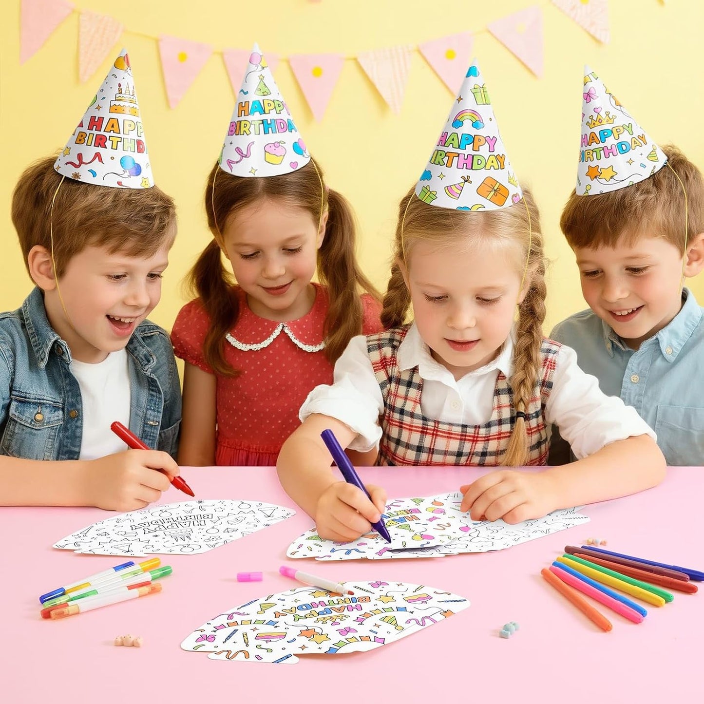 WERNNSAI Birthday Party Hats - 12 Pcs Birthday Party Supplies Cone Hat Headbands Colorful Paper Party Hats for Kids