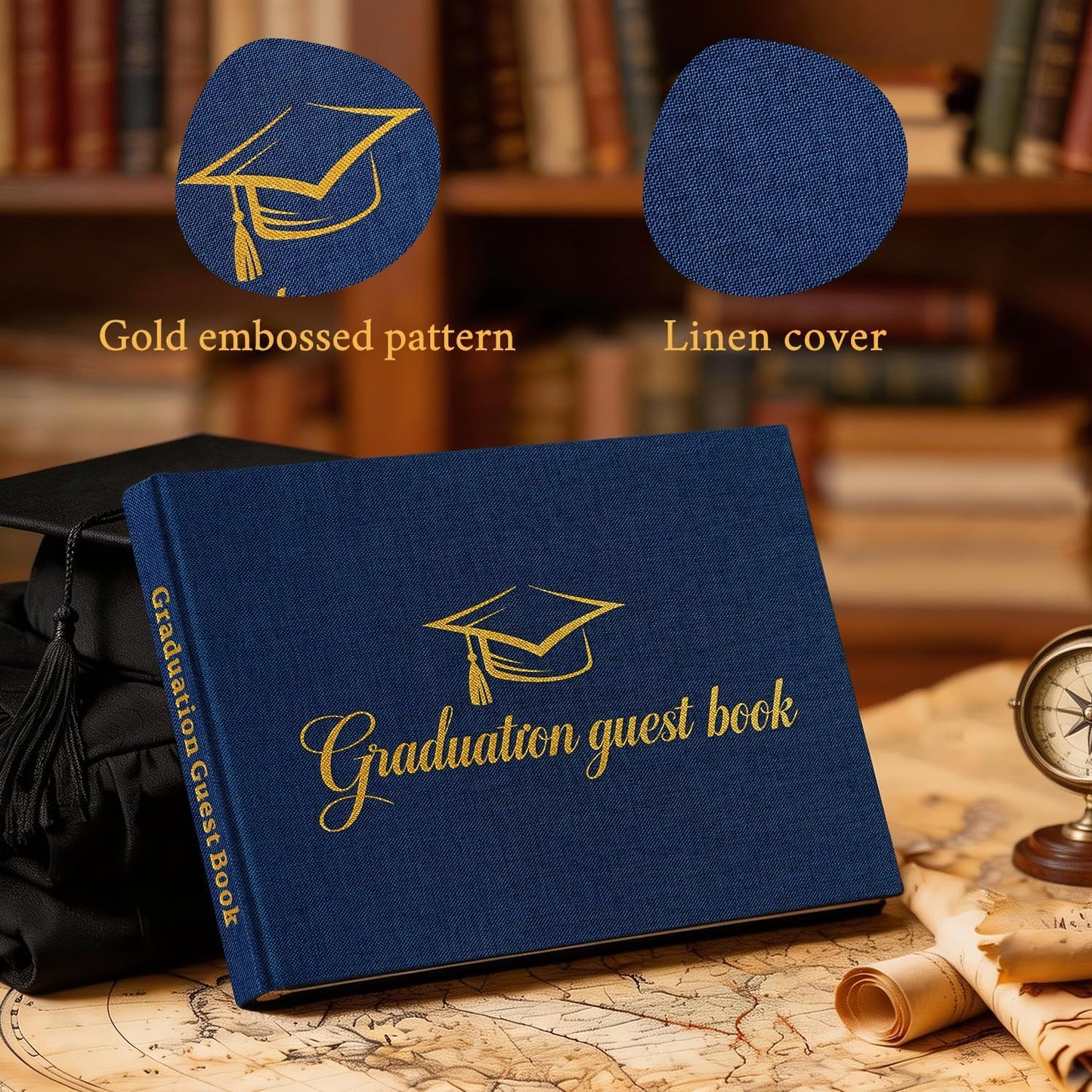Artmag 2026 Graduation Guest Book Fabric Hardcover Signs Signature Graduation 100 Pages Guest Book Grad Memory Scrapbook for College Gifts (Black)