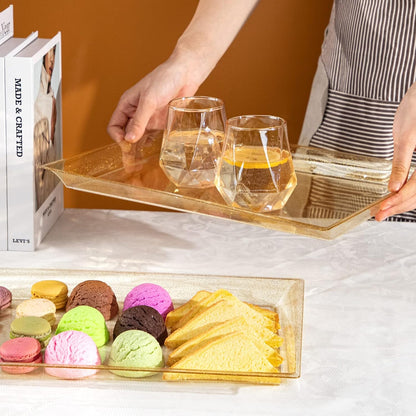 I00000 8 Pack White Plastic Serving Tray, 15" x 10" Rectangle Food Trays, Disposable Serving Platter for Parties, Internal Inclined Design Perfect for Weddings and Party