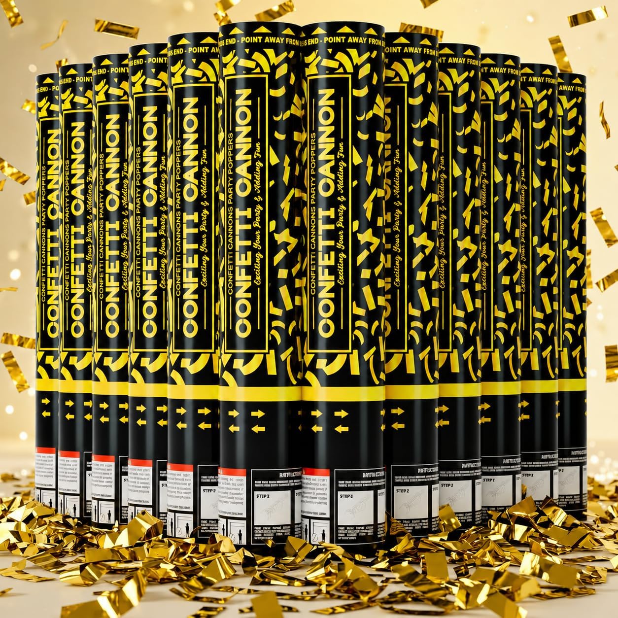 Confetti Cannon Gold Party Poppers 12 Pack Party Cannon Confetti Shooters for Celebrations Wedding Birthday Graduation Golden Foil 12 inch Confetti Poppers for Christmas New Year Eve Parties Supply